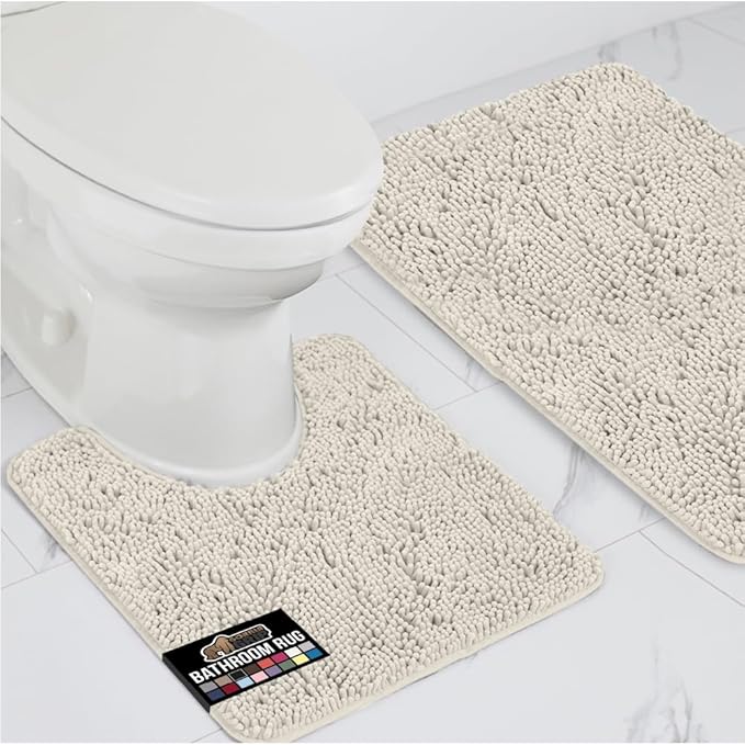 GORILLA GRIP Bathroom Rug Sets, Soft Chenille 2 Piece Area Rugs Set, Toilet Base Mat and 30x20 Carpet, Absorbent Microfiber Washable Mats Dry Quickly, Home Décor and Bath Room Accessories, Ivory