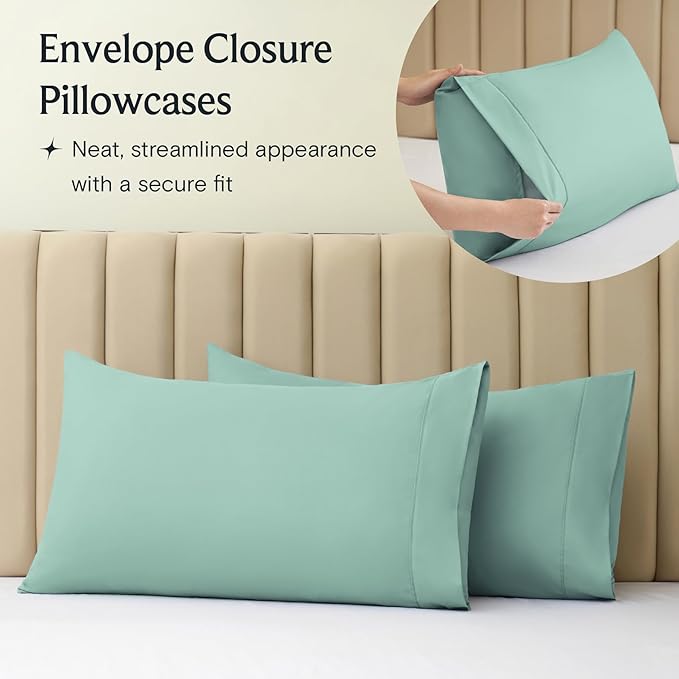 LuxClub 4 PC California King Sheet Set, Deep Pockets Wrinkle Free Cooling Bed Sheets Hotel Bedding for Women, Men, Includes 1 Fitted Sheet, 1 Flat Sheet and 2 Pillowcases-Light Teal