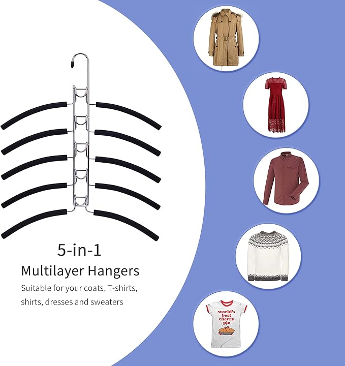 Nature Smile No Shoulder Bump Multiple Sweater Coat Clothes Hangers,Multi Layers Space Saving T Shirt Blouse Rack(4 Pack Black Color)