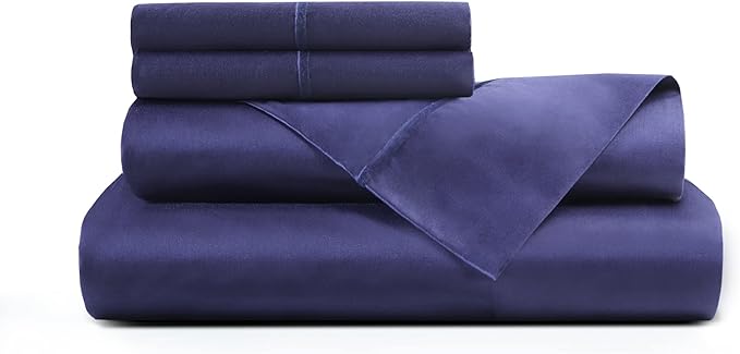 Hyde Lane Luxury 1000 Thread Count 100% Cotton Sheets | Very Soft & Thick - Fits Upto 20" Mattress | Sateen Weave Bed Sheets 18" Deep Pocket- 4 PC Sheet Set (Navy, California King)