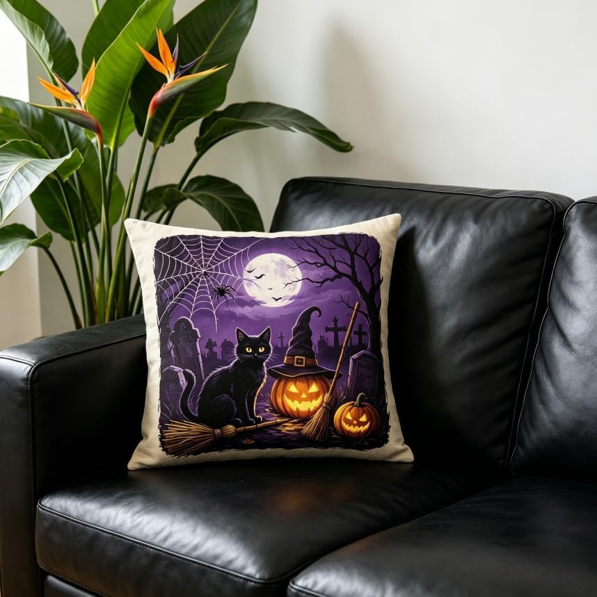 Halloween Throw Pillow Covers Linen, 18x18 Inch - Image 3