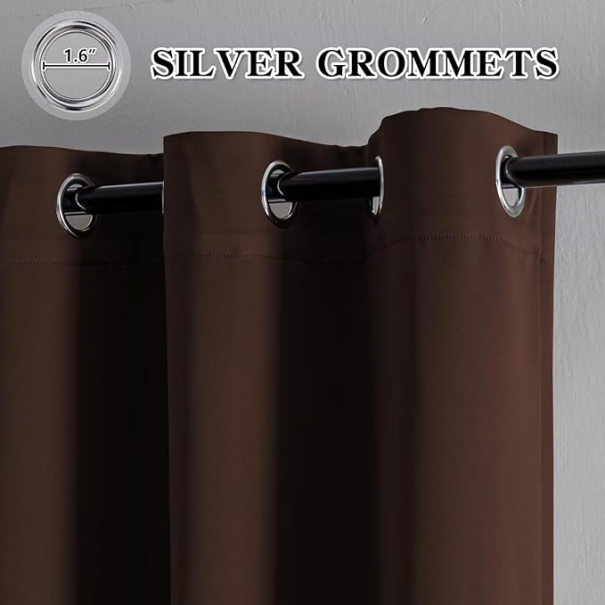 Curtains 108 Inches Long 2 Panels Set, Blackout Curtains for Bedroom Living Room, Thermal Insulated Grommet Room Darkening Drapes for Privacy Home Decor Windows(W52 x L108, Chocolate)