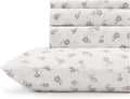 Linen Home 100% Cotton Printed Percale Sheets California King Size, Deep Pocket, 4 Pieces Set - 1 Flat, 1 Deep Pocket Fitted Sheet and 2 Pillowcases, Crisp Cool Bed Linen, Grey Silhouette Floral