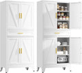 71" Tall Farmhouse Pantry Cabinet,Metal Cabinet with Adjustable Shelves and Drawer,Storage Cabinet for Kitchen Dining Room Garage,White