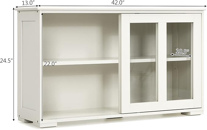 Costzon Sideboard Buffet Cabinet, Wooden Kitchen Storage Cabinet with Adjustable Shelf, Sliding Glass Doors, Accent Coffee Bar Cabinet Console Table for Living Room, Dining Room, Hallway (Cream White)