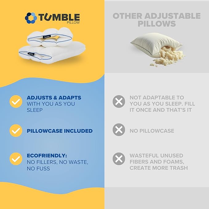 TUMBLE 6-Chamber Adjustable Bed Pillow & Pillowcase | Back, Side & Stomach Sleepers | Cooling Cover | Memory Foam & Gel Fiber Fill | Customize Your Comfort | CertiPUR/Oeko-Tex | Standard Queen 2 Pack