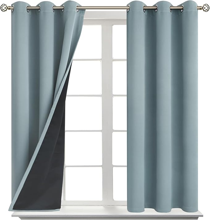 BGment Short 100% Blackout Curtains for Bedroom, Thermal Insulated Lined Energy Efficiency Noise Reducing Grommet Curtains 45 Inch Length for Small Window 2 Panels Each 42 Inch Wide, Greyish Blue