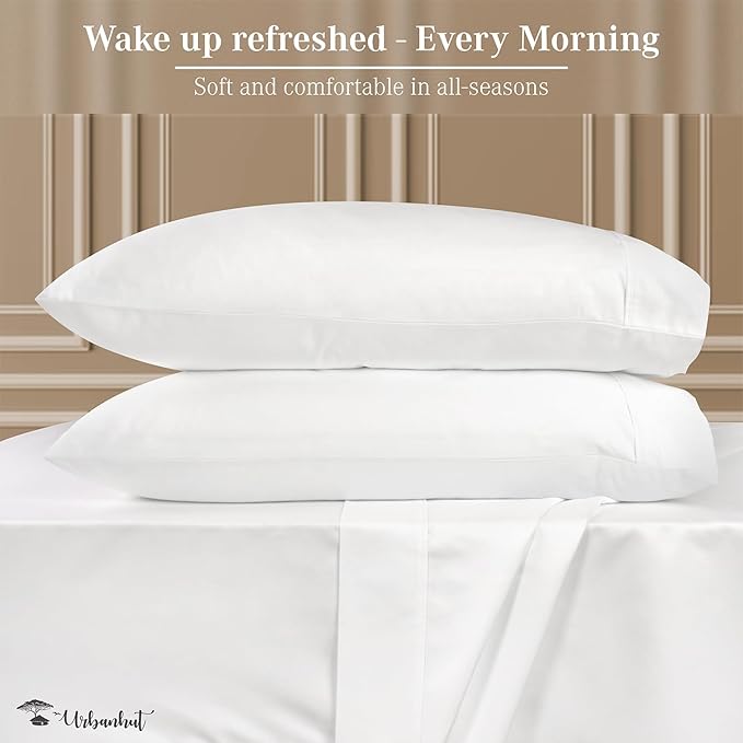 URBANHUT 800 Thread Count 100% Cotton Full Size Sheets, Luxury 4 Piece Full Bedsheets, Hotel Sheets Sateen Finish - Better Than Egyptian, 16" Elasticized Deep Pocket - White