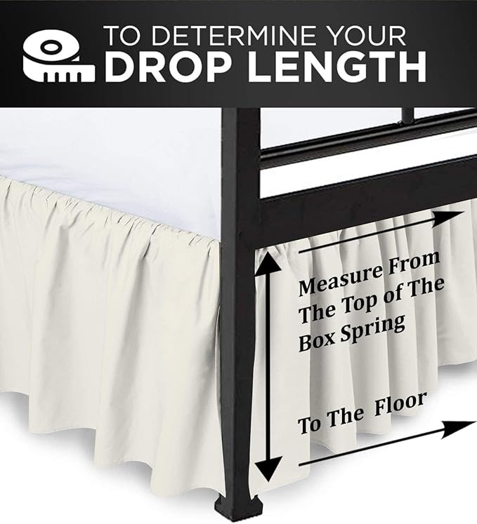 Ruffled Bed Skirt with Split Corners, Ivory, King 14 Inch Drop Bedskirt, Hotel Quality Brushed Microfiber Wrinkle Free Dust Ruffle Bed Skirt King Size