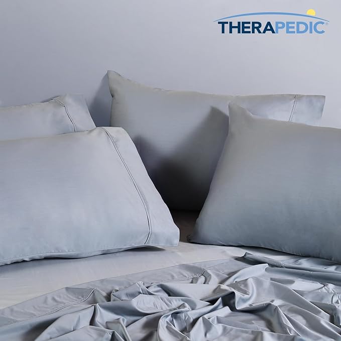 Therapedic 1000TC King 6-Piece Sheet Set - 100% Organic Rayon Derived from Bamboo Blend with Cooling Fiber, Ideal for Hot Sleepers - 16" Deep Pocket Fitted Sheet, Bonus Pillowcases - Light Blue