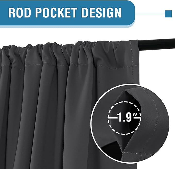 H.VERSAILTEX 100% Blackout Curtains for Bedroom Thermal Insulated Curtains & Drapes Blackout Curtains 63 Inches Long Rod Pocket Curtains for Living Room with Black Liner 2 Panels Set, Charcoal Gray