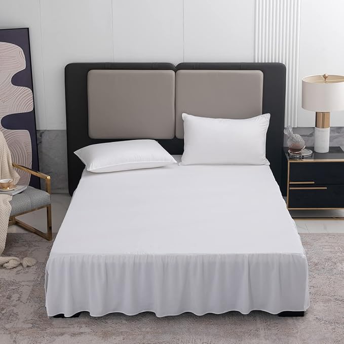 TSUTOMI Bed Skirt Queen Size Ruffled Bed Skirt with Split Corners, 18 Inch Drop Dust Ruffle Bed Skirts with Platform, Gathered Style, 100% Microfiber, White