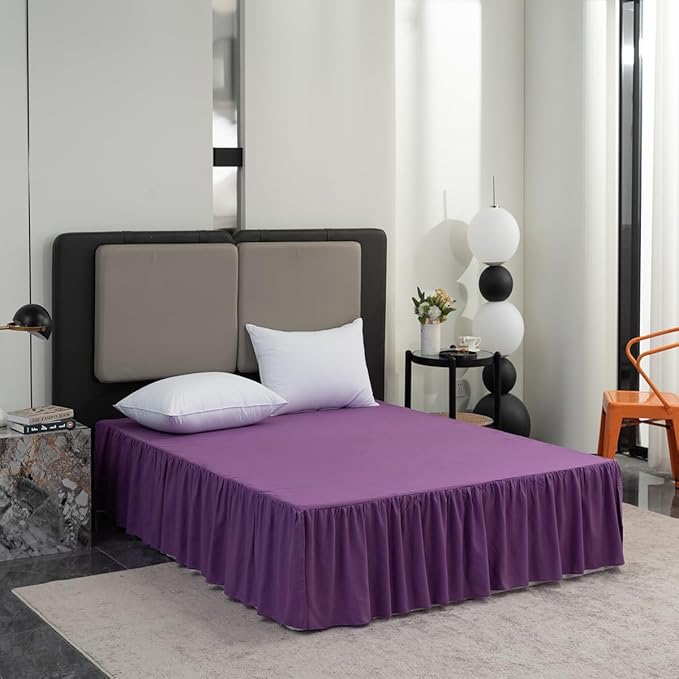 Bed Skirt Queen Size Ruffled Bed Skirt with Split Corners, 16 Inch Drop Dust Ruffle Bed Skirts with Platform, Grape