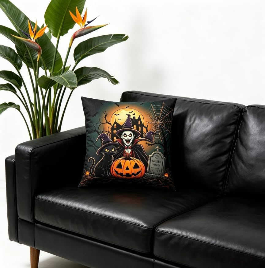 Halloween Throw Pillow Covers, Vampire and Black Cat Spooky Design, 18x18 Inch - Image 3
