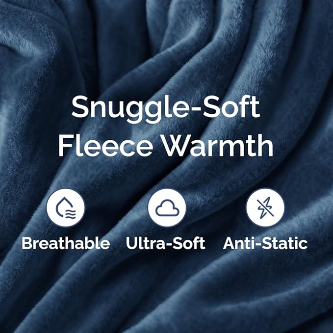 Ultra Soft Fleece Blanket Throw Size - Flannel Fleece Luxury Throw Blanket - Lightweight for Couch Bed Chair - Thick, Warm and Breathable - All Season Cozy Fuzzy, Anti-Static Microplush Bedding, Navy