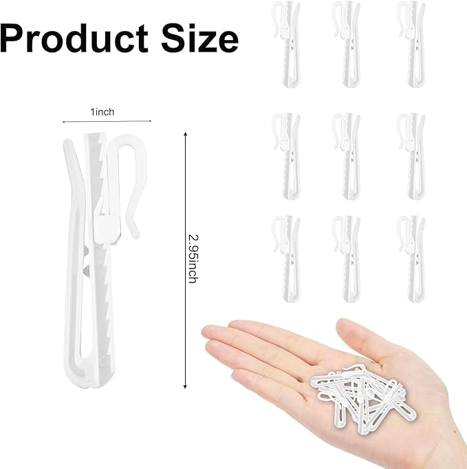 20 PCS Plastic Curtain Hooks Adjustable Pinch Pleat Curtain Clips Room Divider Curtain Hooks for Drapes