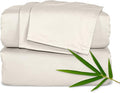 Pure Bamboo Split King Sheets, Genuine 100% Organic Viscose Derived from Bamboo Bed Sheet Set, Soft & Cooling, Double Stitching, 2 Fitted Sheets (Split King, Creme)