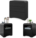 3 Piece Bedroom Set, Dresser and Nightstand Sets for Bedroom, Wood 3 Drawer Dresser & Night Stand Set of 2, Wide Chest of Drawers Modern Storage Cabinet Bedroom Furniture Set, Black