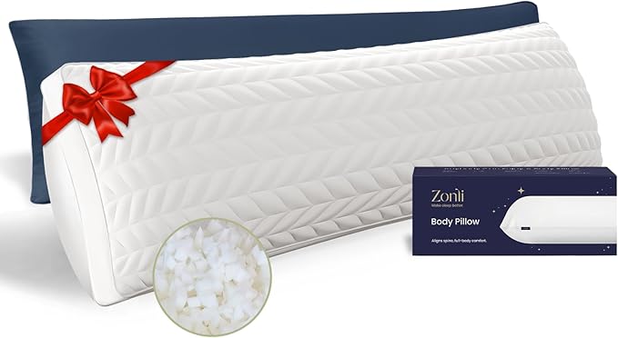 ZonLi Memory Foam Body Pillow for Adults Set, with Removable 20x54 Long Bed Pillow Bamboo Pillowcase, Firm Adjustable Body Pillow for Side Sleepers, Men & Dorm Rooms (Navy Blue)