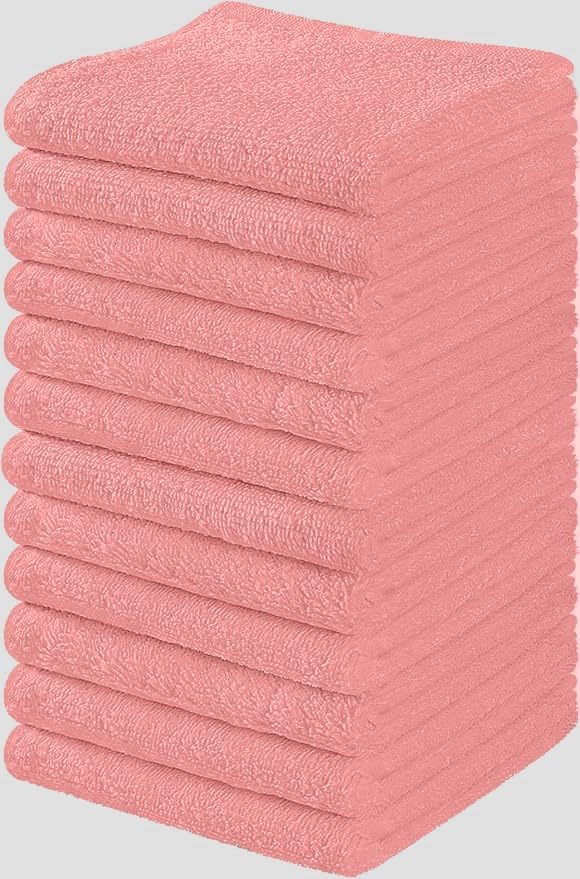 Towel and Linen Mart 100% Cotton - Wash Cloth Set - Flannel Face Cloths, Highly Absorbent and Soft Feel Fingertip Towels (Pink, Pack of 12) by T+%26+L+Towel+and+Linen+Mart