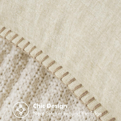 MIULEE Pack of 2 Christmas Pillow Covers 20x20 Inch Cream White Farmhouse Decorative Throw Pillow Covers with Stitched Edge Soft Chenille Solid Dyed Couch Pillow Covers for Sofa Bed Living Room