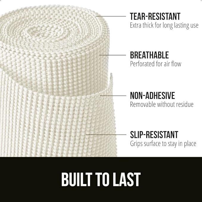 GORILLA GRIP powerGRIP Drawer Shelf and Cabinet Liner, Thick Strong Hold, Non-Adhesive Liners Protect Kitchen Cabinets and Cupboard, Bathroom Drawers, Easy Install, Breathable Mat, 17.5" x20', White