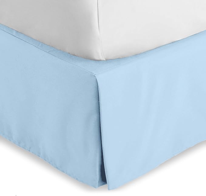 Bare Home Kids Twin Bed Skirt - 15-Inch Tailored Drop Easy Fit - Bed Skirt for Beds - Center & Corner Pleats (Twin, Light Blue)