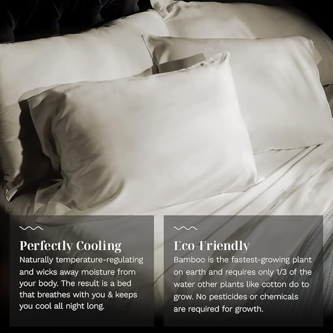 LUXOME Luxury Sheet Set | 100% Rayon (Viscose) from Bamboo | Twin Size - Ivory | Deep Pockets | 3-Piece Set (Fitted, Flat, Pillowcase)