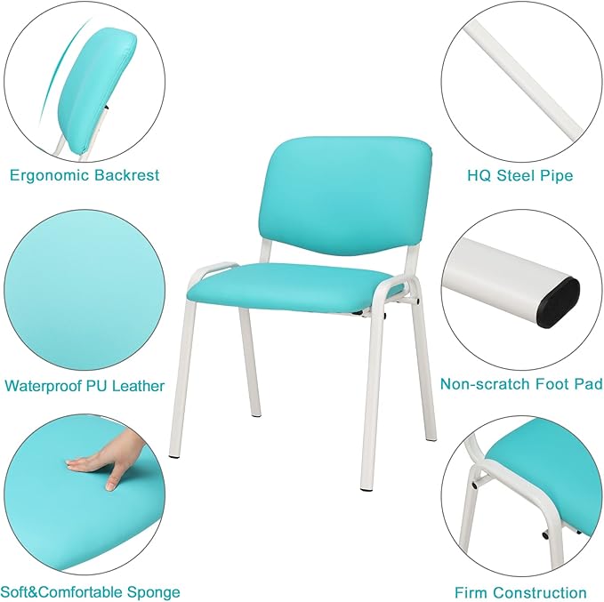 VINGLI Blue Waiting Room Chairs, 5-Pack PU Church Chairs Conference Stackable Office Guest & Reception Stacking for Meeting, Lobby, Simple&Space-Saving Pu-blue