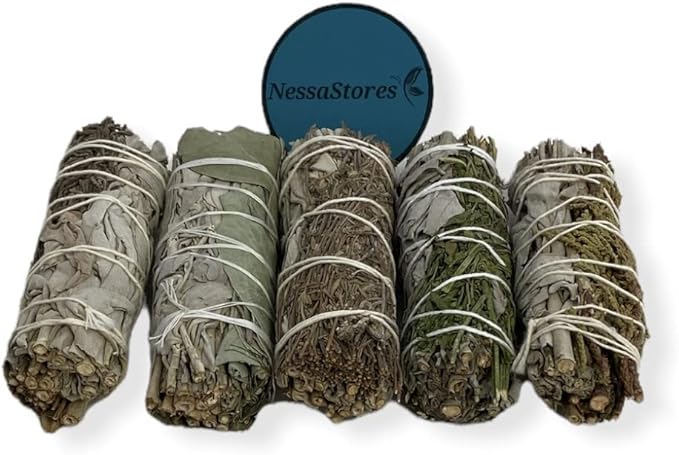 NESSASTORES - White Sage Mixture Smudge Sampler Kit 4" Bundles #JC-230 (2 Kits, 5 pcs Combination B)
