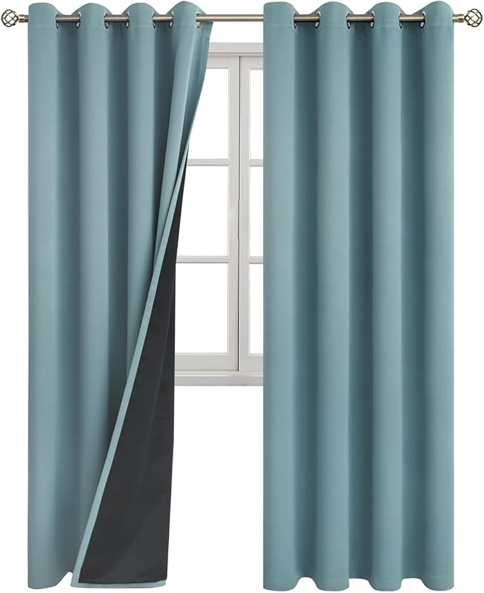 BGment Thermal Insulated 100% Blackout Curtains for Bedroom with Black Liner, Double Layer Full Room Darkening Noise Reducing Grommet Curtain (52 x 84 Inch, Greyish Blue, 2 Panels)