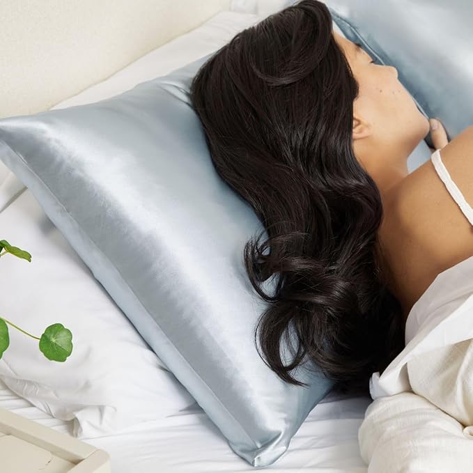 Kitsch Satin Pillowcase, Softer Than Silk Pillow Cases King, Cooling Pillow Covers, Satin Pillowcase with Zipper for Hair, Skin & Quality Sleep, Wrinkle-Free & Smooth, King Size 19"x36", Haze Blue