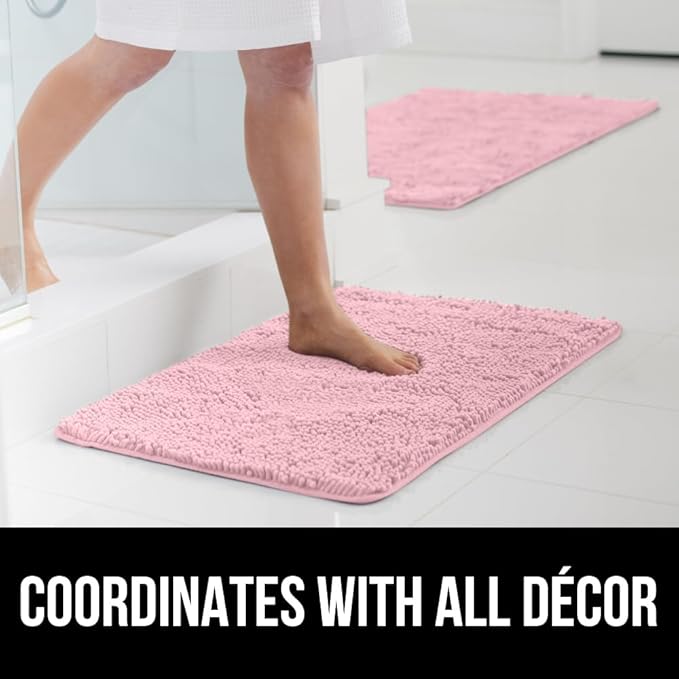 GORILLA GRIP Bathroom Rug Sets, Soft Chenille 2 Piece Area Rugs Set, Toilet Base Mat and 30x20 Carpet, Absorbent Microfiber Washable Mats Dry Quickly, Home Décor and Bath Room Accessories, Lt Pink
