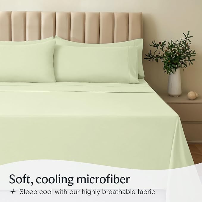 LuxClub 4 PC Sheet Set Bed Sheets Deep Pockets 16" Eco Friendly Wrinkle Free Cooling Machine Washable Hotel Bedding Silky Soft - Sage Green California King