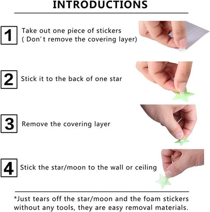 Glow in The Dark Stars and Moon Stickers for Ceiling - 200pcs 3D Luminous Adhesive Stars Create Realistic Starry Sky - Room Decor for Kids Bedroom, Wall Stickers