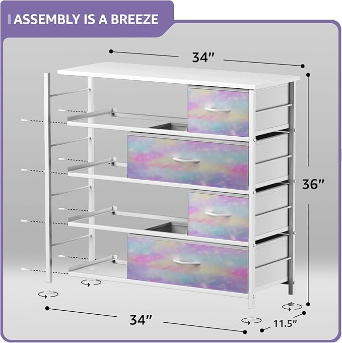 Sorbus Dresser with 8 Drawers - Furniture Storage Chest for Kid’s, Teens, Bedroom, Nursery, Playroom, Clothes, Toys - Steel Frame, Wood Top, Fabric Bins (Tie-dye)
