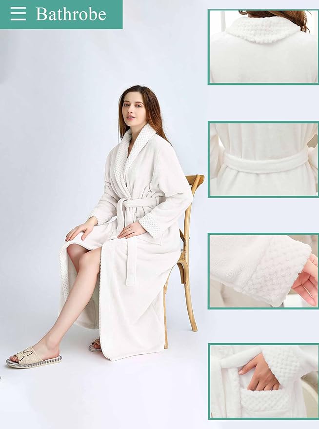 Artfasion Womens Long Fleece Robe - Warm Soft Floor Length Flannel Bathrobes for Winter Thicker Long House Coat with Pockets