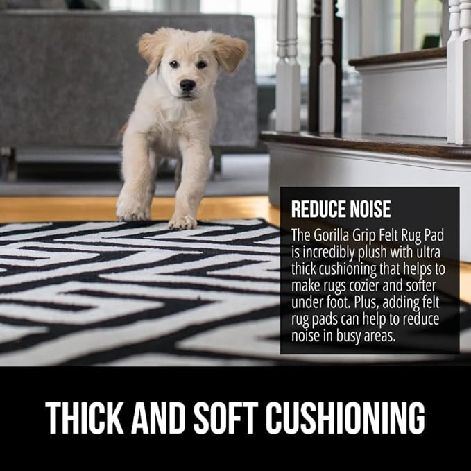 GORILLA GRIP Felt and Natural Rubber Stay in Place Slip Resistant Rug Pad, 1/4in Thick, 9x12 FT Protective Padding Under Area Rugs, Cushioned Gripper Pads, Carpet Runners, Hardwood Floors Protection