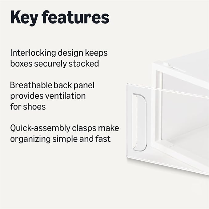 Amazon Basics Stackable and Foldable Clear Shoe Storage Organizer Box, Small, Pack of 12