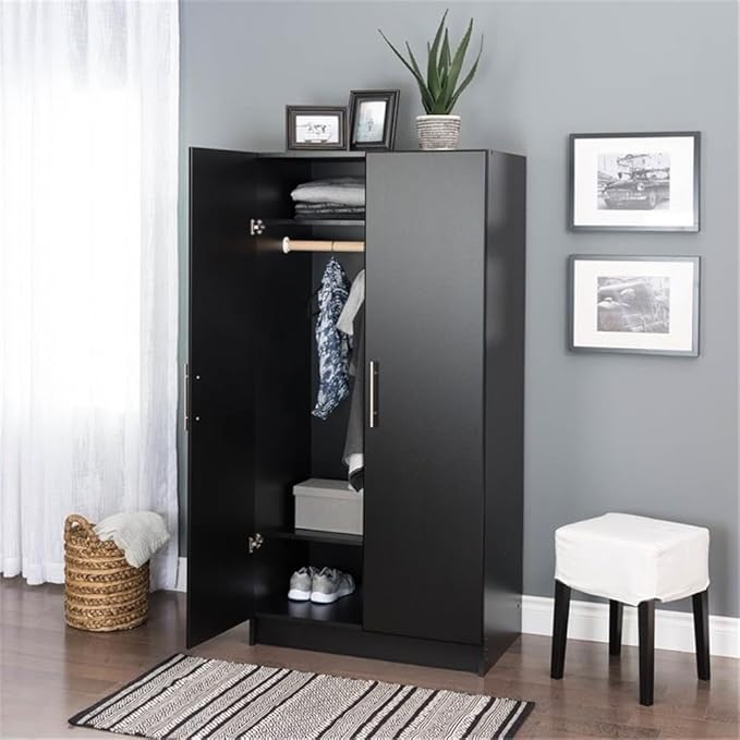 Pemberly Row 32" Contemporary Wardrobe Cabinet in Black