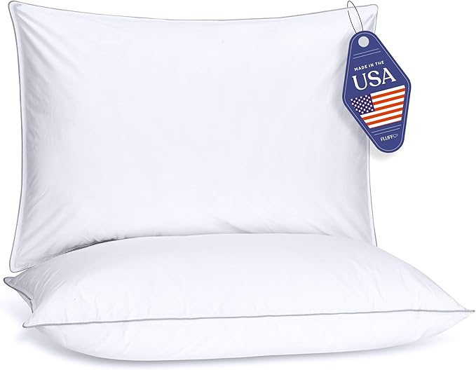 FluffCo Down Alternative Pillows Standard/Queen Size Set of 2 - Queen Bed Pillows for Sleeping - Made in USA - Cooling Surface and Machine Washable for Side, Back, and Stomach Sleepers