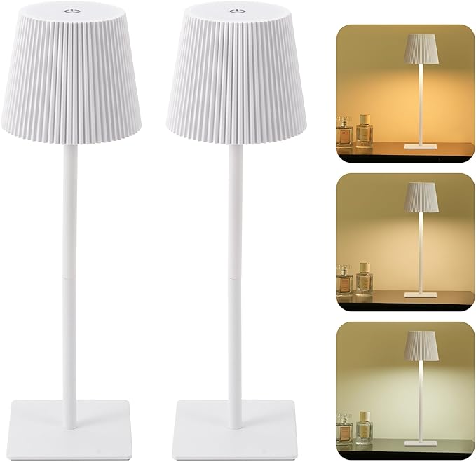 LUTEC 4 Pack Cordless Table Lamp,6000mAh Rechargeable Battery Operated Desk Lamp,Two Adjustable Heights,Waterproof, Touch Control & 3 Color Stepless Dimming for Restaurant/Bedroom/Bars/Outdoor (White)