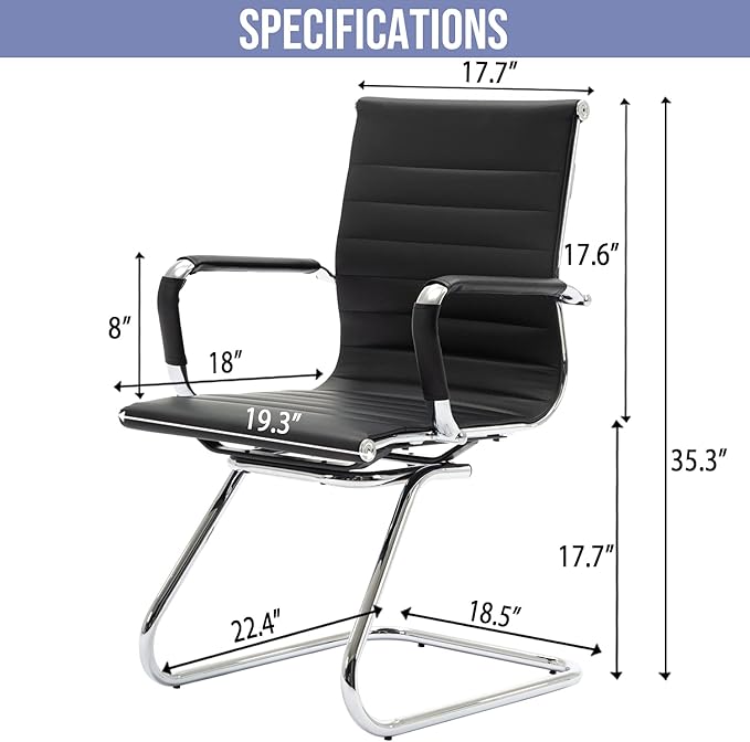 Wahson Office Guest Chairs, 4 Pack Reception Chairs for Waiting Room/Conference Room, with Faux Leather and Sled Base, Set of 4, Black