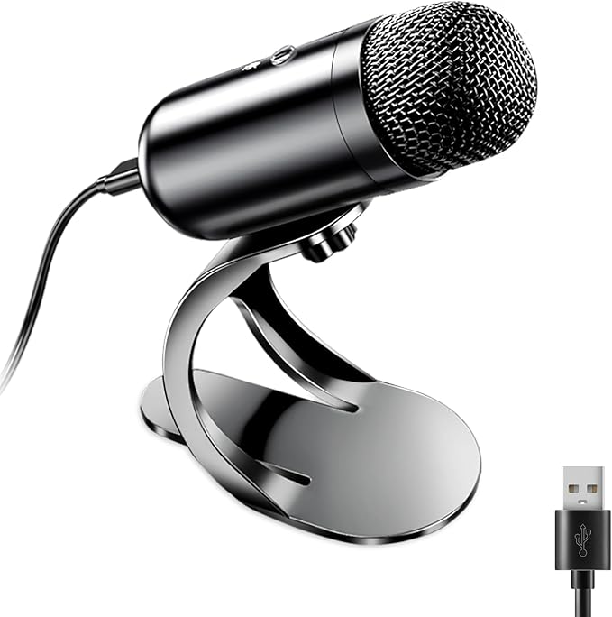LIANGSTAR USB Computer Microphone, Podcast Mic Desktop with Mute Button for Recording Streaming, Omnidirectional Condenser, Plug&Play Stand with Volume Control for PC, Laptop, Mac, YouTube