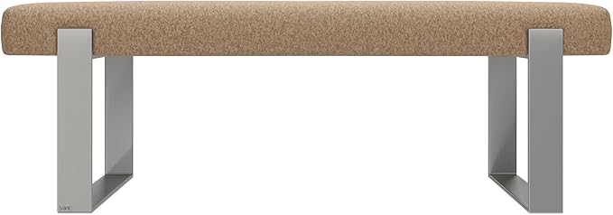 VANT Upholstered Bed Bench - Faux Merino Wool Camel - Brushed Nickel - Contemporary Modern, Bedroom Bench Seat, Hallway, or Entryway