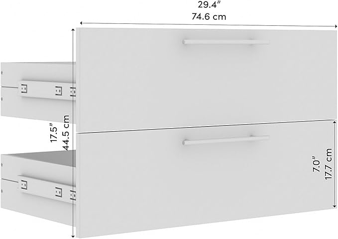 Bestar Orion 2 Drawer Set for 30W Tall Storage Shelf in White and Walnut Grey, Bedroom Organization