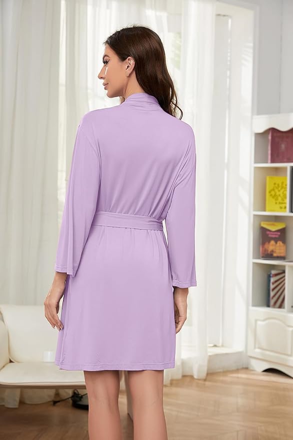 HEARTNICE Robes for Women Lightweight Short Knit Kimono Knee Length Bathrobe for Womens Soft 3/4 Sleeves Summer Sleepwear