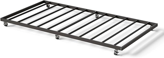 GarveeHome Twin Size Metal Roll Out Trundle Bed Frame with Wheels and Slats Support, Black