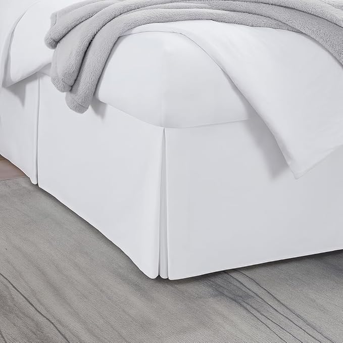 Queen Bed Skirt, Luxury 18 Inch Drop White Pleated Bed Skirt, Double Brushed Microfiber, Box Pleat Design, Wrinkle & Fade Resistant, Easy Fit Tailored Bedskirt for Queen Size Beds