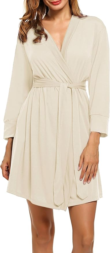 HOTOUCH Womens Robe Lightweight Short Knit Bathrobe Soft Ladies Sleepwear with Pockets